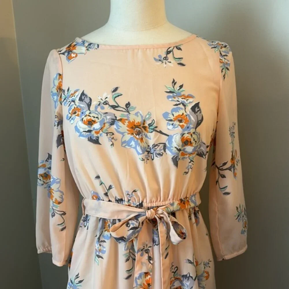 H&M Lightweight Chiffon Floral Dress Pink Sz. XS - Picture 2 of 10